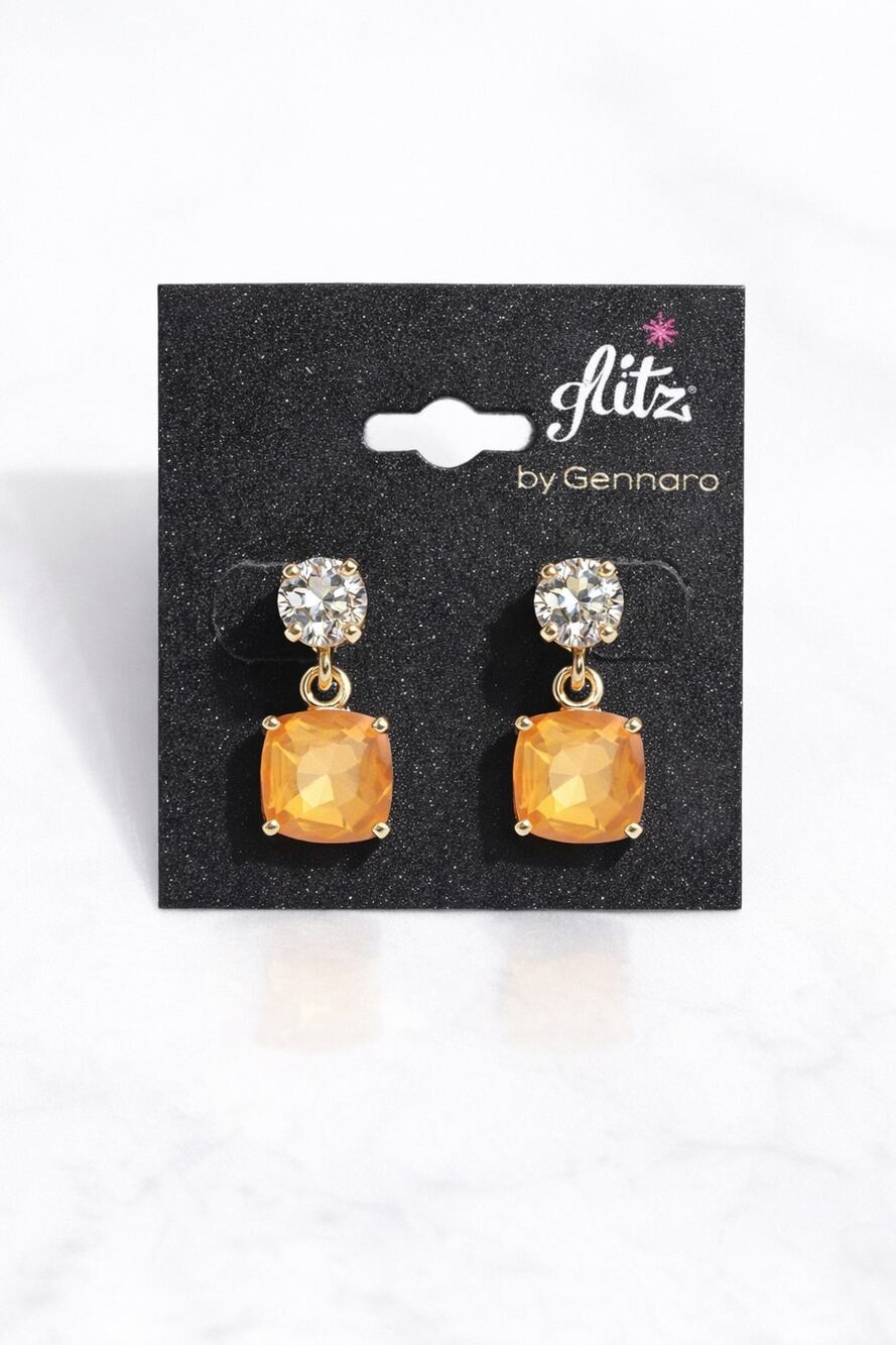 g by Gennaro Stud Earrings Gold Tone Crystal Orange Drop Dangle NWT